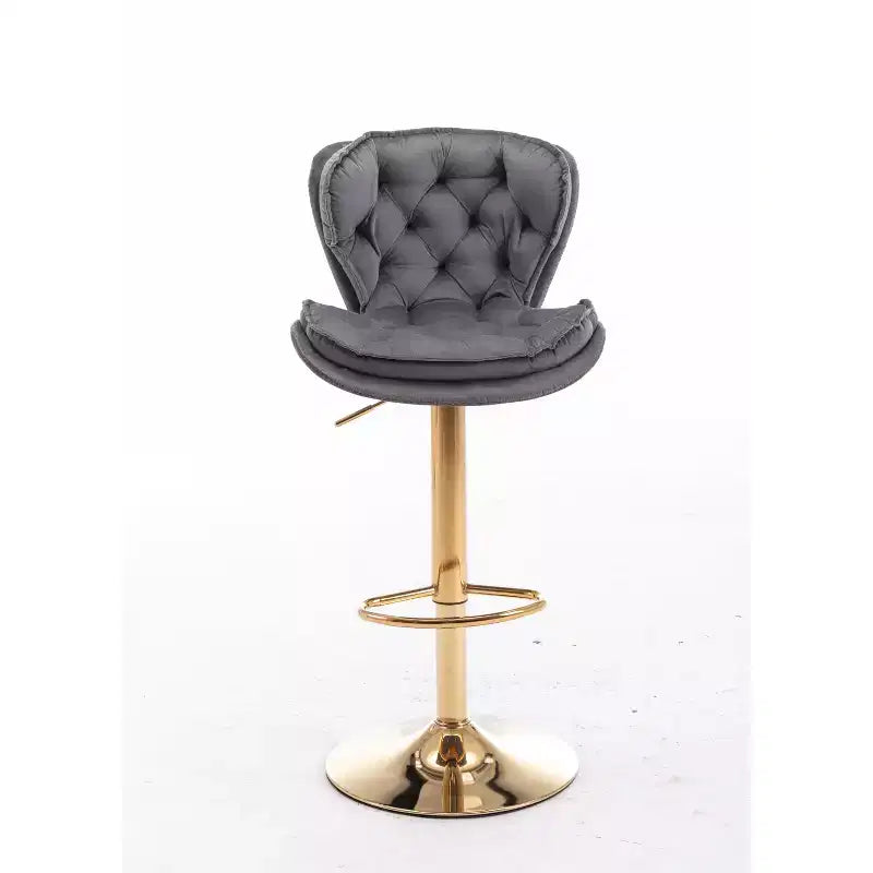 Okak Chic Tabourets de Bar en Velours Hauteur de Comptoir, Lot de 2, Tabourets de Bar Pivotants avec Réglage Mécanique de la Hauteur, Dossier Capitonnée et Repose-Pieds Chromé
