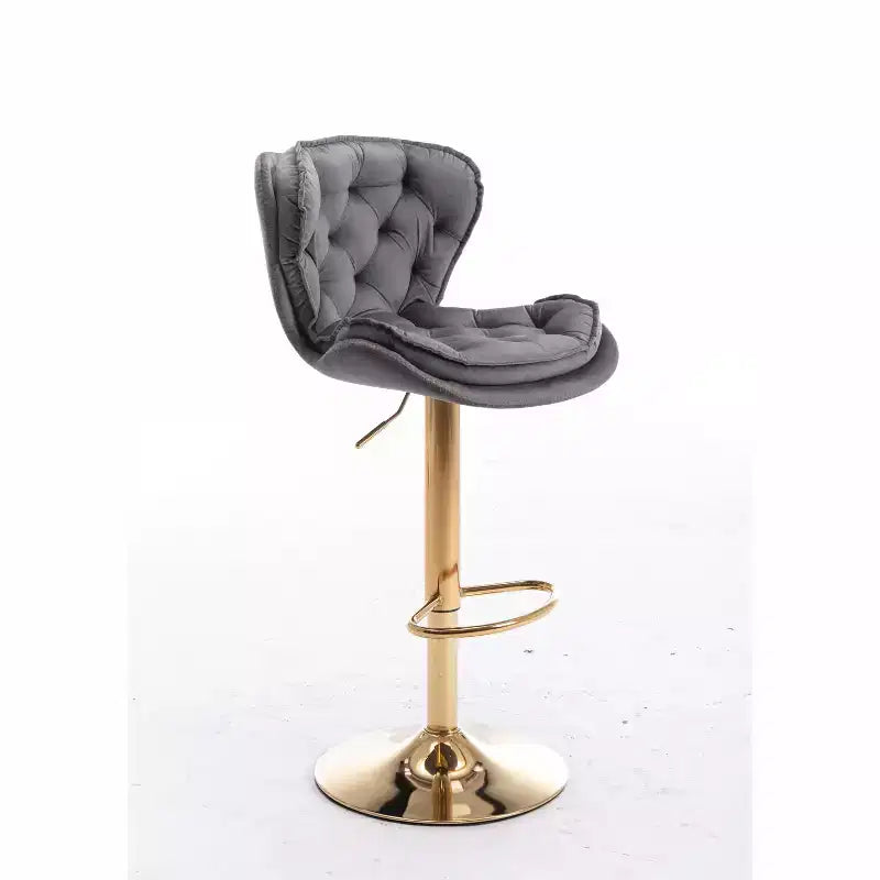 Okak Chic Tabourets de Bar en Velours Hauteur de Comptoir, Lot de 2, Tabourets de Bar Pivotants avec Réglage Mécanique de la Hauteur, Dossier Capitonnée et Repose-Pieds Chromé