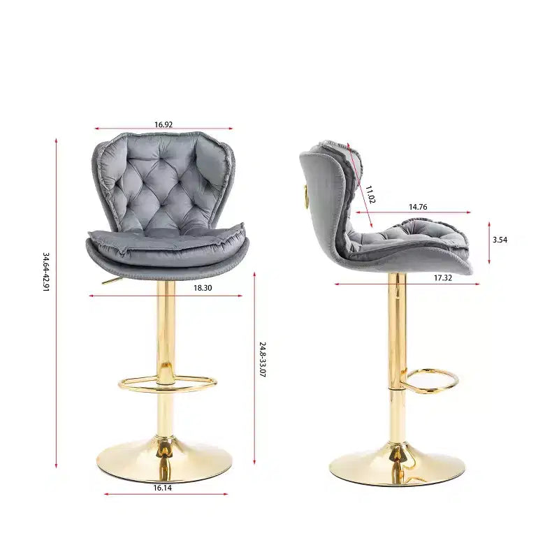 Okak Chic Tabourets de Bar en Velours Hauteur de Comptoir, Lot de 2, Tabourets de Bar Pivotants avec Réglage Mécanique de la Hauteur, Dossier Capitonnée et Repose-Pieds Chromé