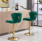 Okak Chic Tabourets de Bar en Velours Hauteur de Comptoir, Lot de 2, Tabourets de Bar Pivotants avec Réglage Mécanique de la Hauteur, Dossier Capitonnée et Repose-Pieds Chromé