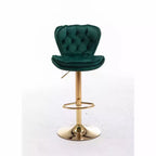 Okak Chic Tabourets de Bar en Velours Hauteur de Comptoir, Lot de 2, Tabourets de Bar Pivotants avec Réglage Mécanique de la Hauteur, Dossier Capitonnée et Repose-Pieds Chromé