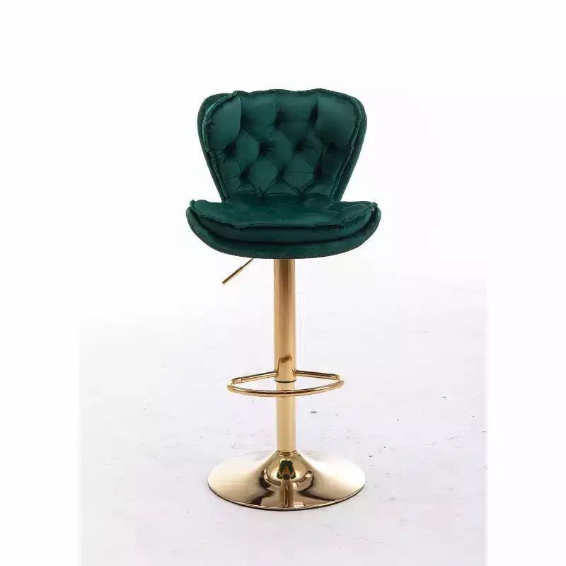 Okak Chic Tabourets de Bar en Velours Hauteur de Comptoir, Lot de 2, Tabourets de Bar Pivotants avec Réglage Mécanique de la Hauteur, Dossier Capitonnée et Repose-Pieds Chromé