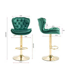 Okak Chic Tabourets de Bar en Velours Hauteur de Comptoir, Lot de 2, Tabourets de Bar Pivotants avec Réglage Mécanique de la Hauteur, Dossier Capitonnée et Repose-Pieds Chromé