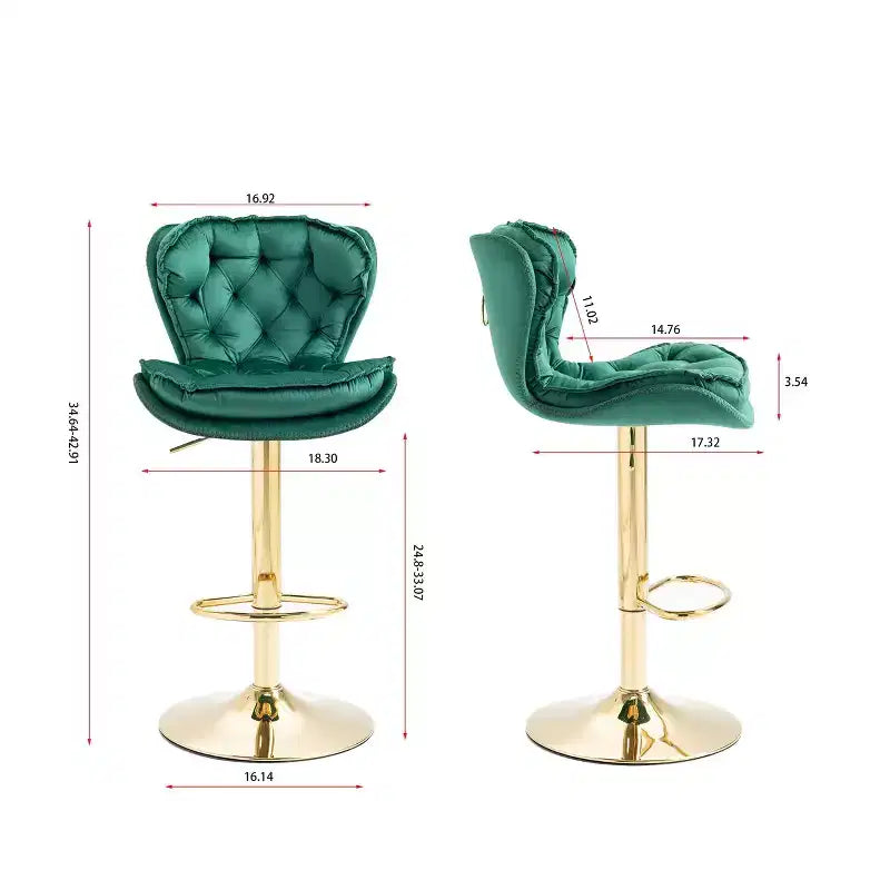 Okak Chic Tabourets de Bar en Velours Hauteur de Comptoir, Lot de 2, Tabourets de Bar Pivotants avec Réglage Mécanique de la Hauteur, Dossier Capitonnée et Repose-Pieds Chromé