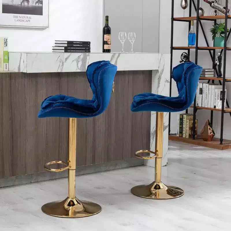 Okak Chic Tabourets de Bar en Velours Hauteur de Comptoir, Lot de 2, Tabourets de Bar Pivotants avec Réglage Mécanique de la Hauteur, Dossier Capitonnée et Repose-Pieds Chromé