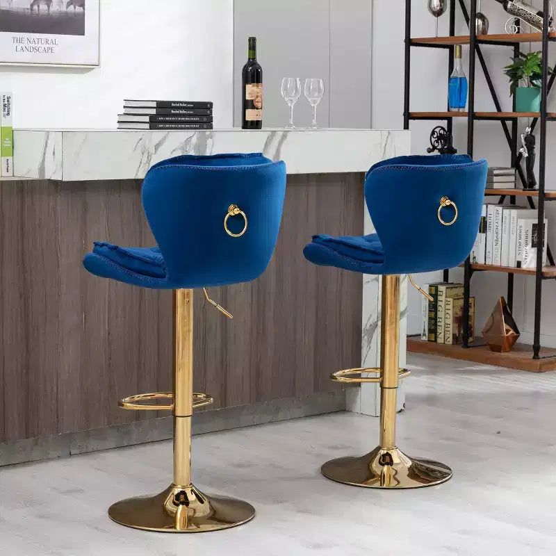 Okak Chic Tabourets de Bar en Velours Hauteur de Comptoir, Lot de 2, Tabourets de Bar Pivotants avec Réglage Mécanique de la Hauteur, Dossier Capitonnée et Repose-Pieds Chromé