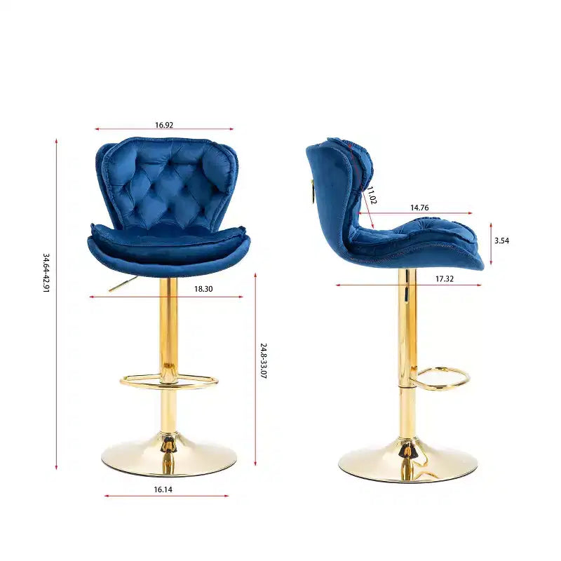 Okak Chic Tabourets de Bar en Velours Hauteur de Comptoir, Lot de 2, Tabourets de Bar Pivotants avec Réglage Mécanique de la Hauteur, Dossier Capitonnée et Repose-Pieds Chromé