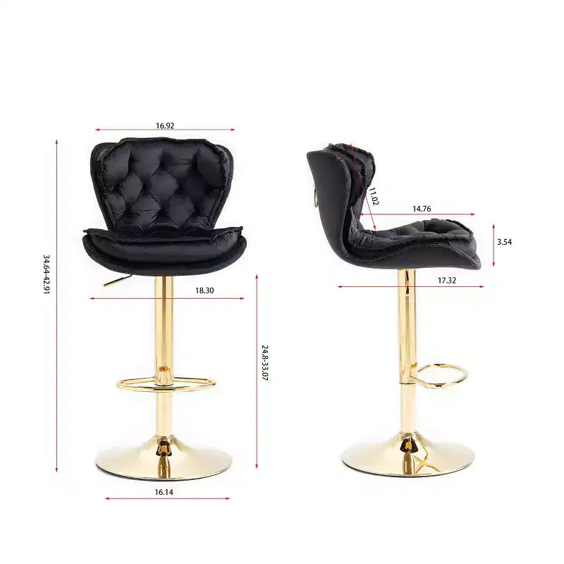Okak Chic Tabourets de Bar en Velours Hauteur de Comptoir, Lot de 2, Tabourets de Bar Pivotants avec Réglage Mécanique de la Hauteur, Dossier Capitonnée et Repose-Pieds Chromé