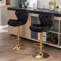 Okak Chic Tabourets de Bar en Velours Hauteur de Comptoir, Lot de 2, Tabourets de Bar Pivotants avec Réglage Mécanique de la Hauteur, Dossier Capitonnée et Repose-Pieds Chromé