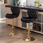 Okak Chic Tabourets de Bar en Velours Hauteur de Comptoir, Lot de 2, Tabourets de Bar Pivotants avec Réglage Mécanique de la Hauteur, Dossier Capitonnée et Repose-Pieds Chromé