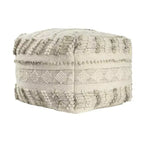 HomeRoots 18 Ivory and Natural Cotton And Wool Striped Pouf Ottoman