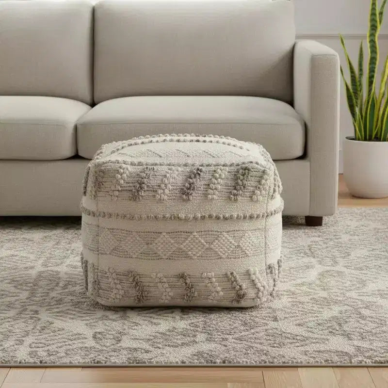 HomeRoots Pouf Ottomano a Righe in Cotone e Lana Avorio e Naturale da 18 pollici