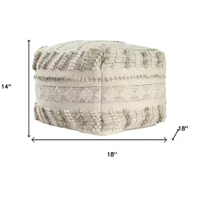 HomeRoots Pouf Ottomano a Righe in Cotone e Lana Avorio e Naturale da 18 pollici