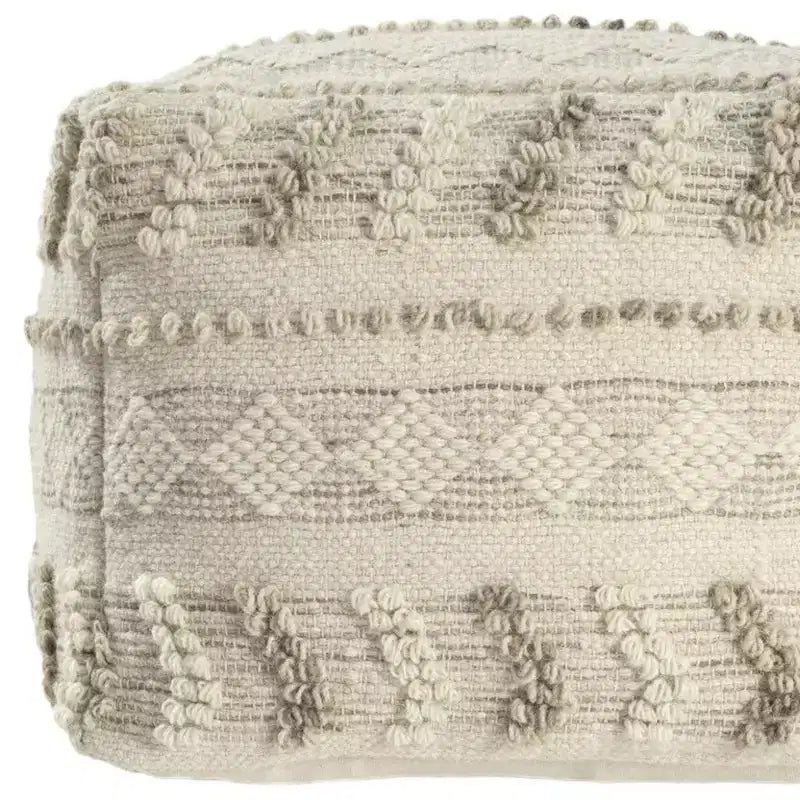 HomeRoots Pouf Ottomano a Righe in Cotone e Lana Avorio e Naturale da 18 pollici