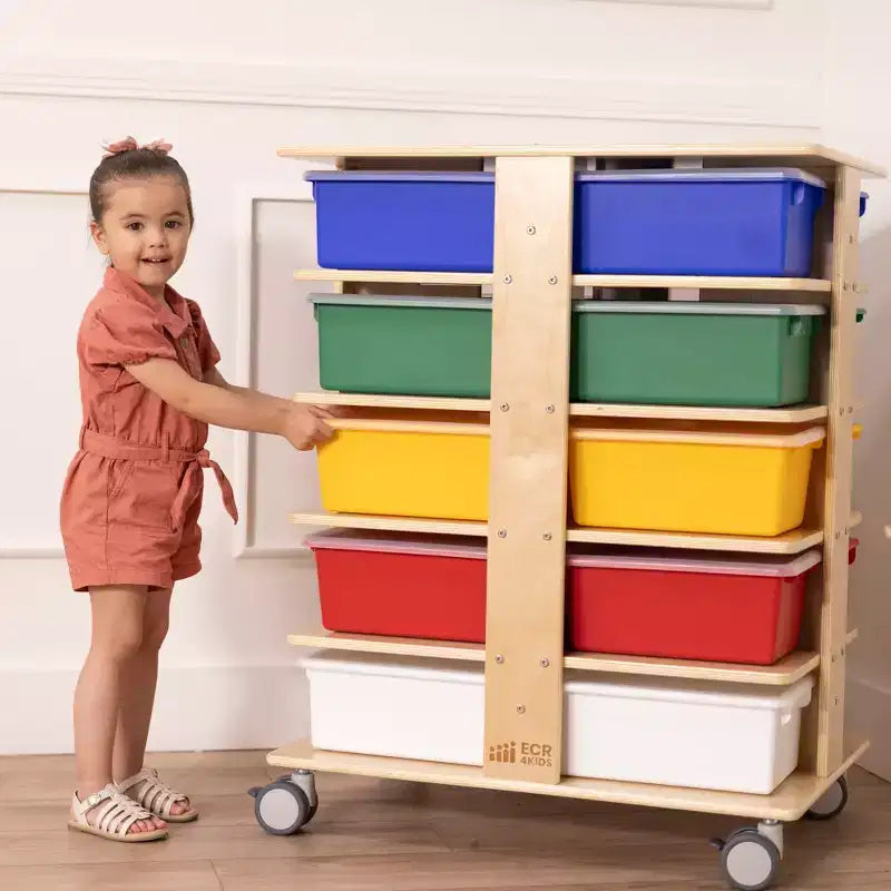 Torre Portaoggetti Mobile a 20 Scomparti ECR4Kids e 20 Contenitori, 5x4, Mobili per Bambini