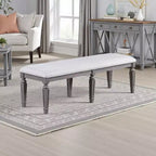 Royal Hampton Dining Bench with Turned Legs, 64 Inch Gray Wood and Fabric