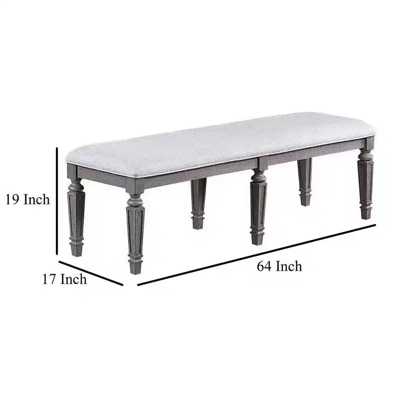 Panca da pranzo Royal Hampton con gambe tornite, 64 pollici, in legno grigio e tessuto
