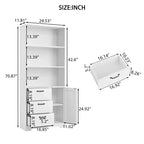 Bibliothèque haute de 180 cm avec porte, 3 tiroirs et étagères ouvertes, armoire de rangement en bois à 6 niveaux pour bureau, salon, chambre à coucher