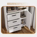Bibliothèque haute de 180 cm avec porte, 3 tiroirs et étagères ouvertes, armoire de rangement en bois à 6 niveaux pour bureau, salon, chambre à coucher