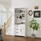 Bibliothèque haute de 180 cm avec porte, 3 tiroirs et étagères ouvertes, armoire de rangement en bois à 6 niveaux pour bureau, salon, chambre à coucher
