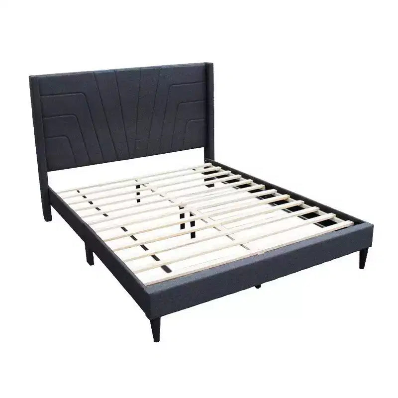 Lit Queen Size Royal Hampton avec Tête de lit capitonnée, Rembourrage en toile de jute couleur anthracite, Bois