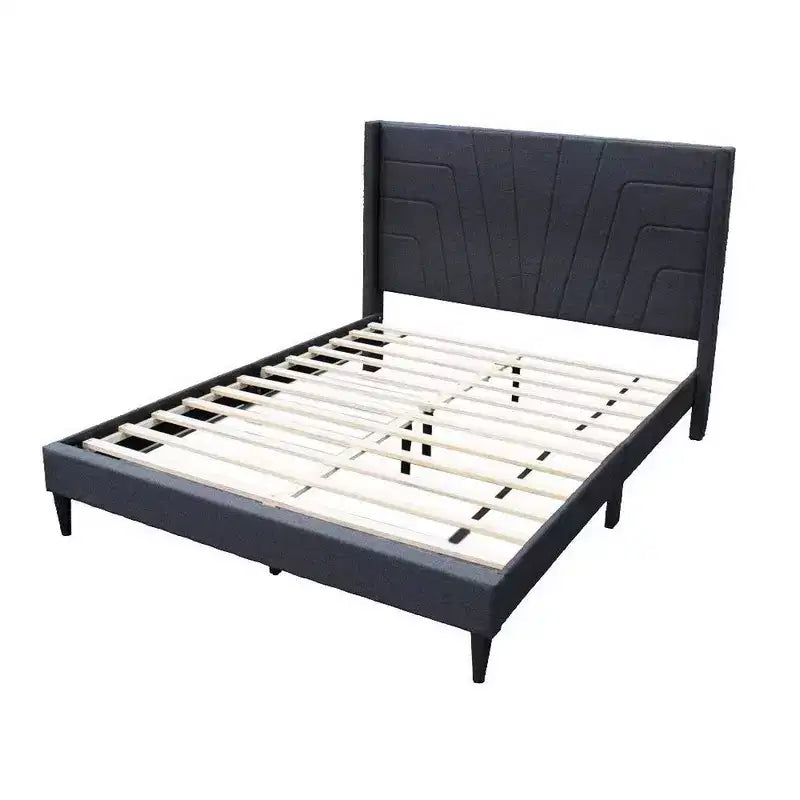Lit Queen Size Royal Hampton avec Tête de lit capitonnée, Rembourrage en toile de jute couleur anthracite, Bois