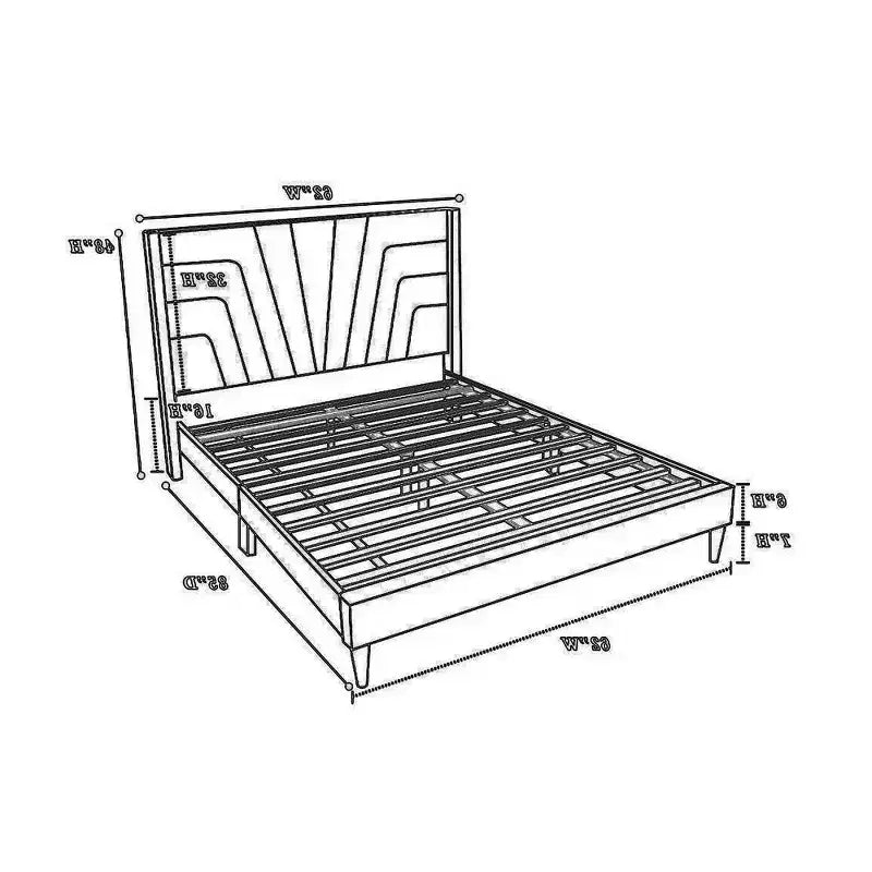 Lit Queen Size Royal Hampton avec Tête de lit capitonnée, Rembourrage en toile de jute couleur anthracite, Bois