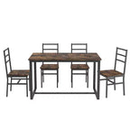 Ensemble de salle à manger 5 pièces Okak de style industriel avec table et chaises à dossier pour salle à manger, restaurant, ensemble dinette en métal et bois pour dîner en famille