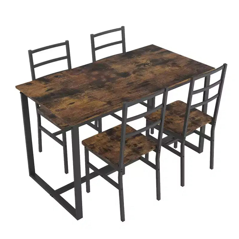 Ensemble de salle à manger 5 pièces Okak de style industriel avec table et chaises à dossier pour salle à manger, restaurant, ensemble dinette en métal et bois pour dîner en famille