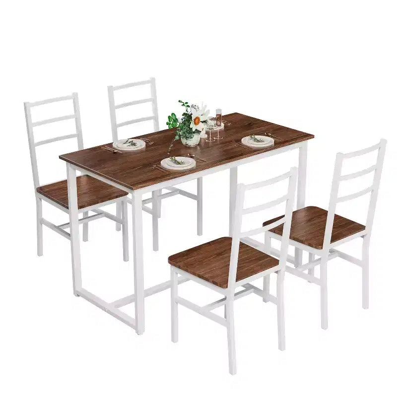 Ensemble de salle à manger 5 pièces Okak de style industriel avec table et chaises à dossier pour salle à manger, restaurant, ensemble dinette en métal et bois pour dîner en famille