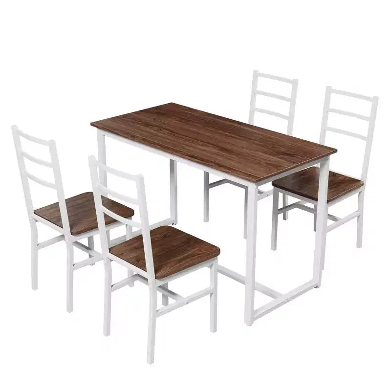 Ensemble de salle à manger 5 pièces Okak de style industriel avec table et chaises à dossier pour salle à manger, restaurant, ensemble dinette en métal et bois pour dîner en famille