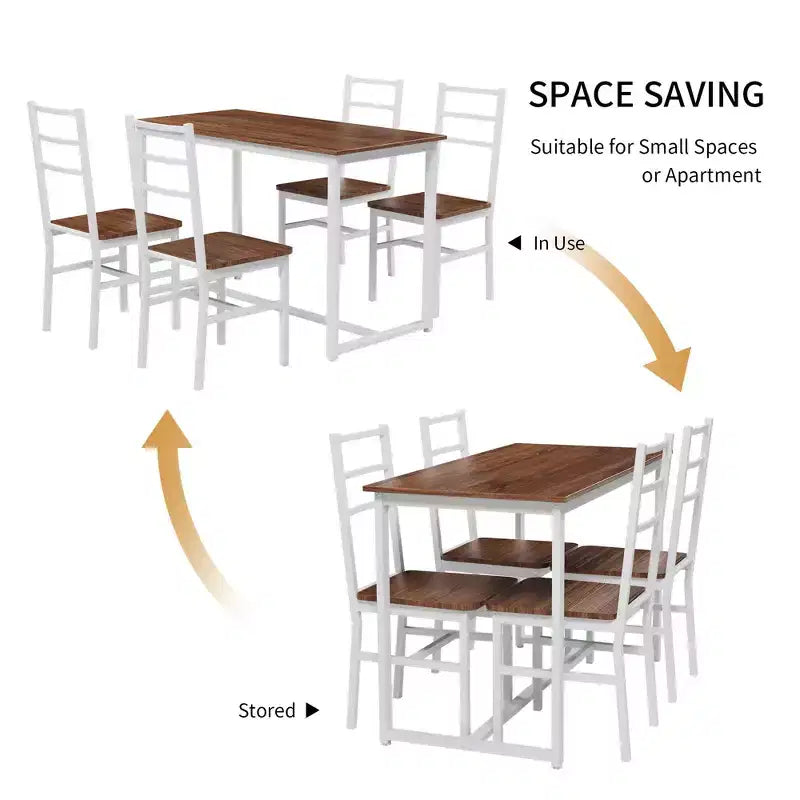 Ensemble de salle à manger 5 pièces Okak de style industriel avec table et chaises à dossier pour salle à manger, restaurant, ensemble dinette en métal et bois pour dîner en famille