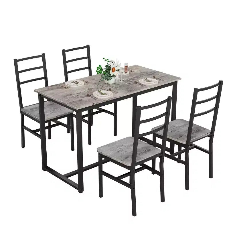 Ensemble de salle à manger 5 pièces Okak de style industriel avec table et chaises à dossier pour salle à manger, restaurant, ensemble dinette en métal et bois pour dîner en famille