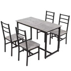 Ensemble de salle à manger 5 pièces Okak de style industriel avec table et chaises à dossier pour salle à manger, restaurant, ensemble dinette en métal et bois pour dîner en famille