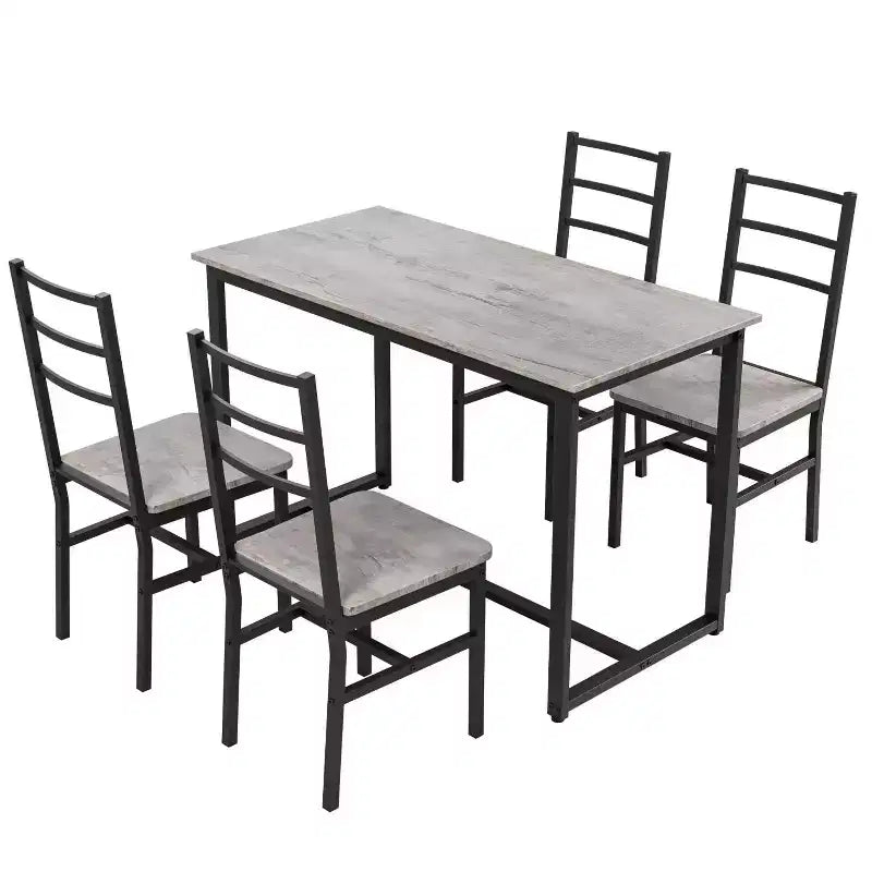 Ensemble de salle à manger 5 pièces Okak de style industriel avec table et chaises à dossier pour salle à manger, restaurant, ensemble dinette en métal et bois pour dîner en famille