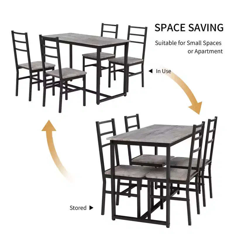 Ensemble de salle à manger 5 pièces Okak de style industriel avec table et chaises à dossier pour salle à manger, restaurant, ensemble dinette en métal et bois pour dîner en famille