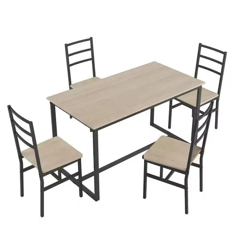 Ensemble de salle à manger 5 pièces Okak de style industriel avec table et chaises à dossier pour salle à manger, restaurant, ensemble dinette en métal et bois pour dîner en famille