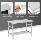 Table de travail 24 x 47 pouces pour préparation et travail, table de travail pliante commerciale robuste en acier inoxydable NSF avec étagère inférieure réglable pour cuisine