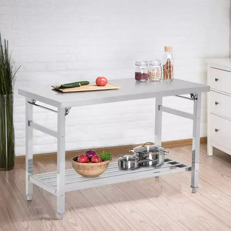 Table de travail 24 x 47 pouces pour préparation et travail, table de travail pliante commerciale robuste en acier inoxydable NSF avec étagère inférieure réglable pour cuisine
