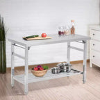 Table de travail 24 x 47 pouces pour préparation et travail, table de travail pliante commerciale robuste en acier inoxydable NSF avec étagère inférieure réglable pour cuisine
