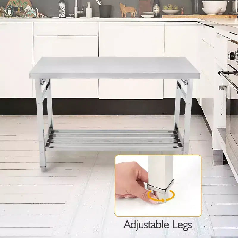 Table de travail 24 x 47 pouces pour préparation et travail, table de travail pliante commerciale robuste en acier inoxydable NSF avec étagère inférieure réglable pour cuisine