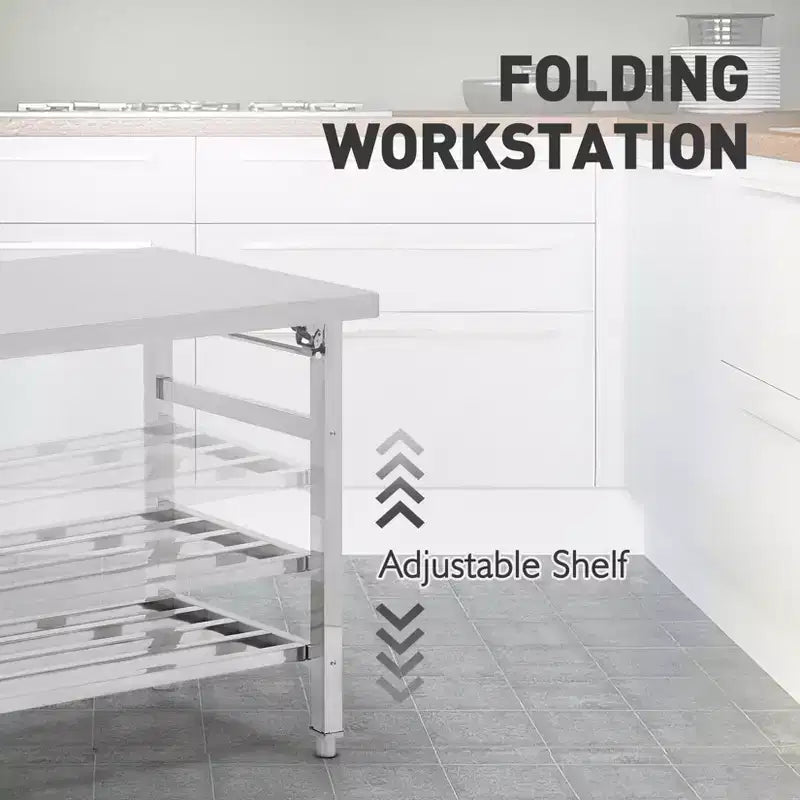 Table de travail 24 x 47 pouces pour préparation et travail, table de travail pliante commerciale robuste en acier inoxydable NSF avec étagère inférieure réglable pour cuisine