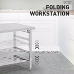 Table de travail 24 x 47 pouces pour préparation et travail, table de travail pliante commerciale robuste en acier inoxydable NSF avec étagère inférieure réglable pour cuisine