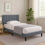 Royal Hampton Full Bed, Soft Channel Tufted Charcoal Gray Linen Upholstery