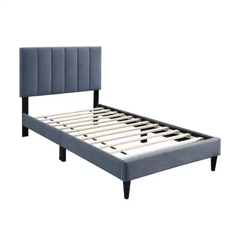Letto matrimoniale Royal Hampton, rivestimento in morbido lino grigio antracite trapuntato a canali
