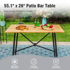 Captiva Designs Set da 5 pezzi tavolo da bar rettangolare con piano a doghe effetto legno in metallo e sgabelli da bar girevoli con seduta in tessuto a rete