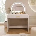 Makeup Vanity Table with Lighted Mirror, Bedroom Vanity Desk, Contemporary Vanity Set with Padded Stool, Dressing Table with Spacious Drawers