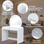 Coiffeuse avec miroir lumineux, coiffeuse de chambre à coucher, coiffeuse contemporaine avec tabouret rembourré, coiffeuse avec tiroirs spacieux