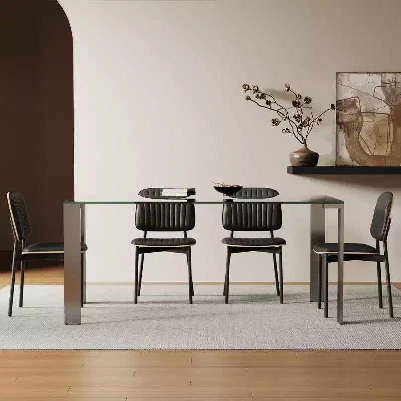 Tavolo da pranzo moderno Luck Live in vetro temperato con gambe in acciaio inossidabile, tavolo rettangolare da 6-8 posti per sala da pranzo, soggiorno