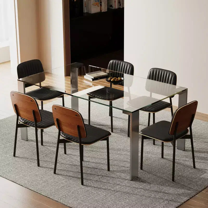 Tavolo da pranzo moderno Luck Live in vetro temperato con gambe in acciaio inossidabile, tavolo rettangolare da 6-8 posti per sala da pranzo, soggiorno